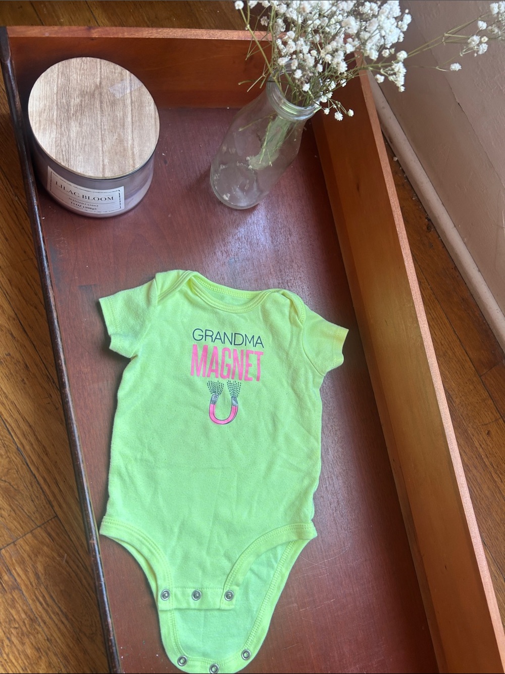 Grandma Magnet Neon Green Baby One-Piece 6 months